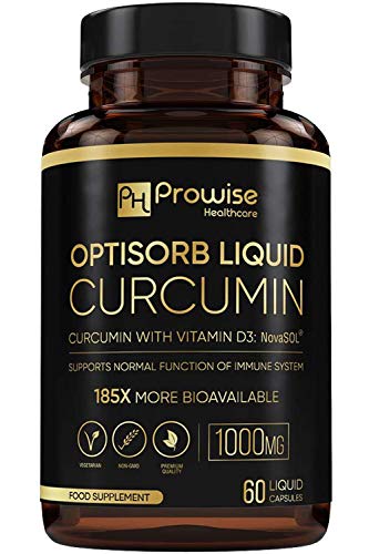 Curcumina líquida Optisorb con vitamina D - 60 Liqcaps | 185x Biodisponibilidad de cúrcuma y curcumina - Ultra Biodisponible | Cápsulas líquidas con 500 mg de NovaSOL® por cápsula