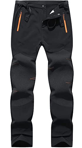 DAFENP Pantalones Trekking Hombre Impermeables Pantalones de Trabajo Termicos Montaña Senderismo Esqui Snowboard Invierno Polar Forrado Aire Libre (Large, D Negro)