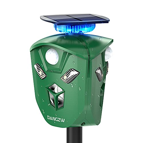 DANGZW Repelente de Gatos 2 en 1 USB y con Energía Solar, Repelente Ultrasónico Impermeable IP65 con Estaca en el Suelo, Disuasivo para Gatos, Perros, Zorros, Ratones, Martas