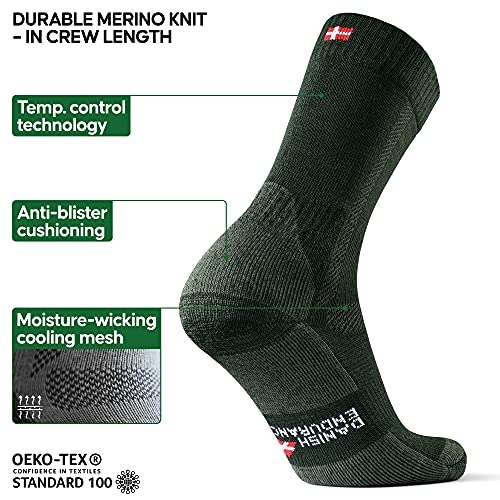 DANISH ENDURANCE Calcetines de Senderismo y Trekking de Lana Merina para Hombre, Mujer y Niños, Pack de 3 (Multicolor: Marrón, Verde, Rojo, EU 39-42)