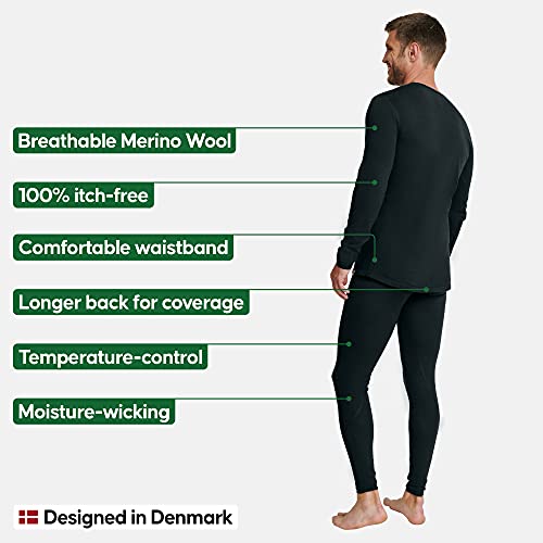 DANISH ENDURANCE Men's Merino Baselayer Set (LS Shirt + Tights) L Black 1-Pack