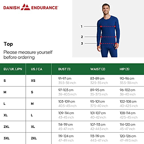 DANISH ENDURANCE Men's Merino Baselayer Set (LS Shirt + Tights) L Black 1-Pack