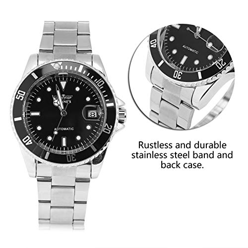 DAUERHAFT Reloj mecánico automático Masculino de 3 Colores, con Pantalla de 12 Horas, Reloj de Pulsera con Banda de Acero Inoxidable, para Diversos atuendos y Ocasiones(Negro)