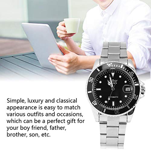 DAUERHAFT Reloj mecánico automático Masculino de 3 Colores, con Pantalla de 12 Horas, Reloj de Pulsera con Banda de Acero Inoxidable, para Diversos atuendos y Ocasiones(Negro)