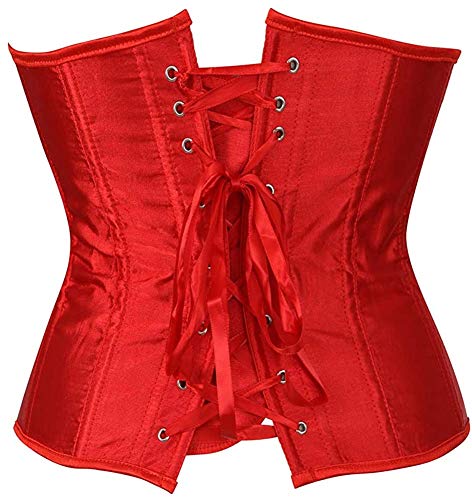 Dazzerake Corsé de Satén para Mujer Corsé Gótico Sexy Bustier Vintage Elegante Cinturón de Cintura Abdominal Corsé de Modelado Chaleco de Moda (Rojo, S)