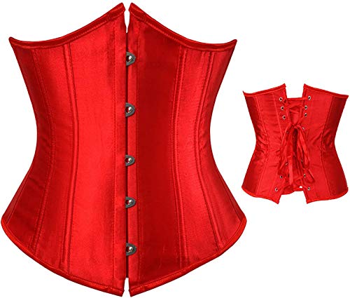 Dazzerake Corsé de Satén para Mujer Corsé Gótico Sexy Bustier Vintage Elegante Cinturón de Cintura Abdominal Corsé de Modelado Chaleco de Moda (Rojo, S)