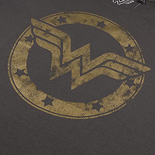 DC Comics Wonder Woman Metallic Logo Camiseta, Gris (Charcoal Cha), 38 (Talla del Fabricante: Small) para Mujer