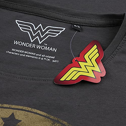 DC Comics Wonder Woman Metallic Logo Camiseta, Gris (Charcoal Cha), 38 (Talla del Fabricante: Small) para Mujer