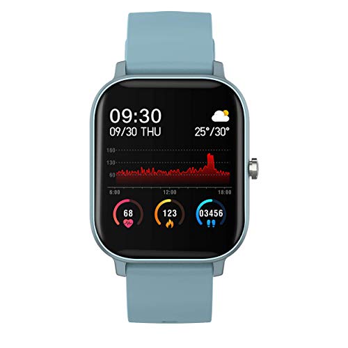 DCU TECNOLOGIC | Smartwatch | Reloj Inteligente Curved Glass | Pulsera de Actividad IP67 | Pulsómetro y Monitor de presión Arterial | Control del Ciclo Femenino | Multideporte (Azul)