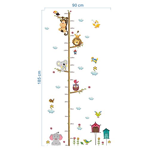 decalmile Animales Gráfica de Altura Pegatinas de Pared Elefante Mono Vinilos Decorativos Salón Guardería Habitación Infantiles Niños Bebés Dormitorio