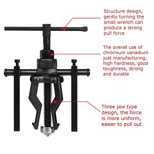 DEDC - Extractor de rodamientos internos de 3 mandíbulas de acero al carbono manual para rodamientos de piloto, kit de herramientas extractor de máquina de automoción de 3 mandíbulas