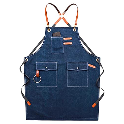 Delantal Cocina Delantal Correas De Espalda Cruzadas Ajustable Para Hombres Y Mujeres - Para Chef, Barista, Barbero, Carpintero, Tienda, Barman,Azul,One Size