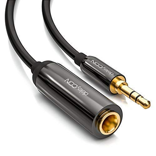 deleyCON 0,2m Stereo Audio Jack Adapter Cable - 3,5mm Jack Male to 6,3mm Jack Female - Gold Plated Jack Male/Female - Black