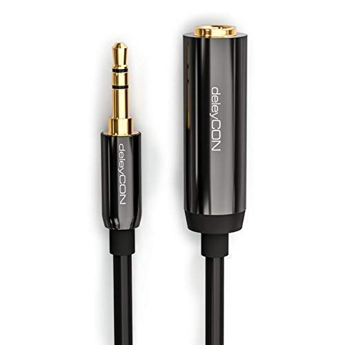 deleyCON 0,2m Stereo Audio Jack Adapter Cable - 3,5mm Jack Male to 6,3mm Jack Female - Gold Plated Jack Male/Female - Black