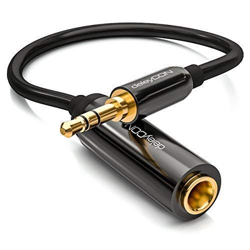 deleyCON 0,2m Stereo Audio Jack Adapter Cable - 3,5mm Jack Male to 6,3mm Jack Female - Gold Plated Jack Male/Female - Black