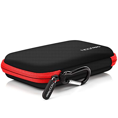 deleyCON Navi Case Funda para Dispositivos de Navegación de hasta 4,3" & 5" Pulgadas (14,6x9,3x3,4cm) - Sólida - Dos Compartimentos Interiores - Rojo