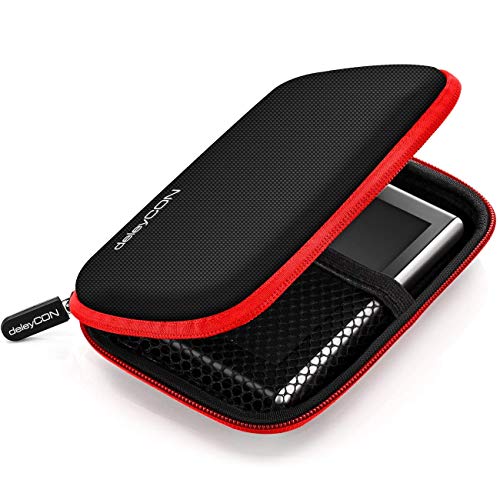 deleyCON Navi Case Funda para Dispositivos de Navegación de hasta 4,3" & 5" Pulgadas (14,6x9,3x3,4cm) - Sólida - Dos Compartimentos Interiores - Rojo