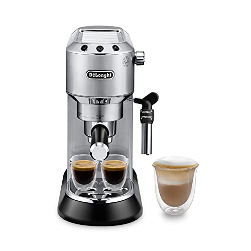 De'longhi Dedica - Cafetera de Bomba de Acero Inoxidable para Café Molido o Monodosis, Cafetera para Espresso y Cappuccino, Depósito de 1.3 Litros, Sistema Anti-goteo, EC685.M, Metal 30x33x15cm