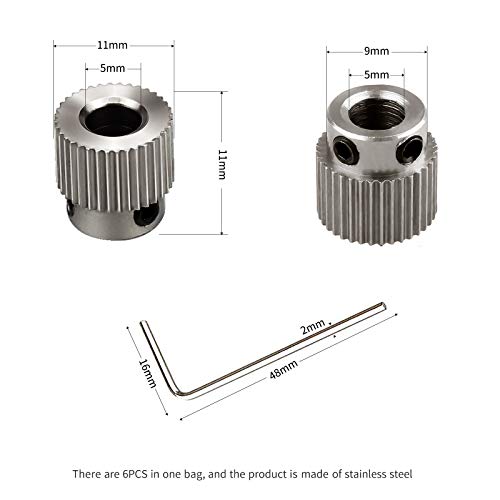 Demason 6 Pcs Engranaje Extrusor para Impresoras 3D MK7 / MK8, Extrusora de Acero Inoxidable de 36 Dientes, con Llave Inglesa Accesorios de Rueda de Engranaje