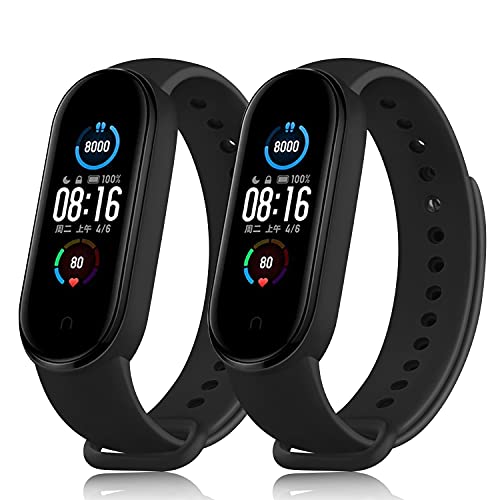 DEOU 2 Pack Correa Compatible con Xiaomi Mi Band 6 / Xiaomi Mi Band 5 / Amazfit Band 5,Coloridos Suave Silicona Pulseras de Repuesto para Mi Band 5 & Mi Band 6 & Amazfit Band 5(Negro/Negro)