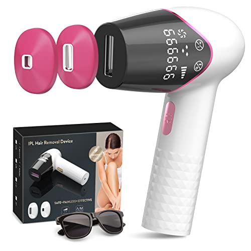 Depiladora de Luz Pulsada IPL 999,999 Flashes, Depilación Permanente, Cabezales Precisiones Alternativos, 2 Modos, Sistemas de Depilación Dispositivo Profesional para Todo el Cuerpo, Eficaz e Indoloro