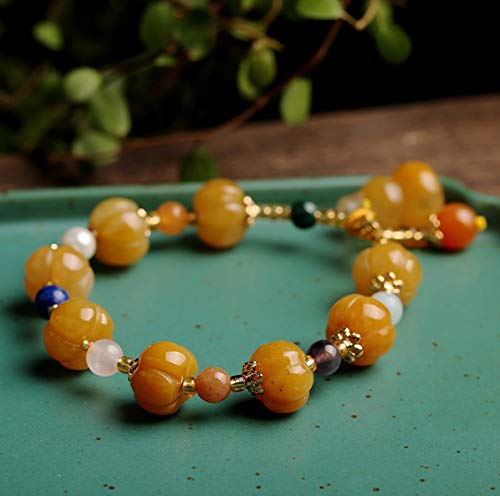 Deykhang Feng Shui Riqueza Pulsera Genuina xinjiang Imperial Jade wu lou/hulu Calabash Colgante Calabaza Calabaza curativo charka Cristal Pulsera Amuleto para Dinero físico Dinero Buena Suerte