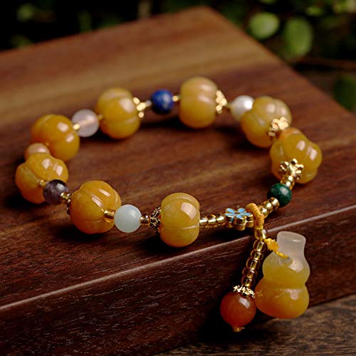 Deykhang Feng Shui Riqueza Pulsera Genuina xinjiang Imperial Jade wu lou/hulu Calabash Colgante Calabaza Calabaza curativo charka Cristal Pulsera Amuleto para Dinero físico Dinero Buena Suerte