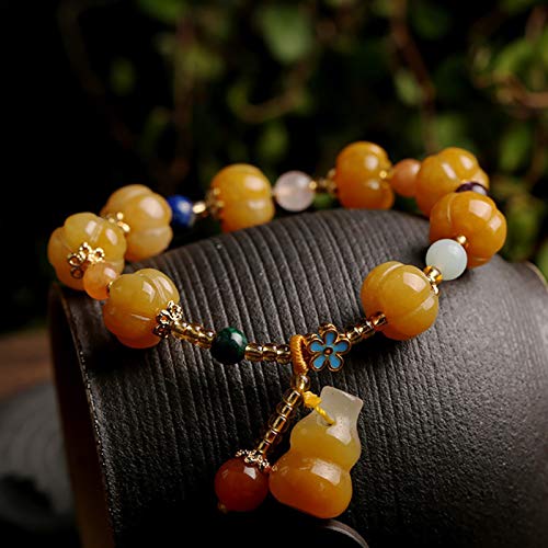 Deykhang Feng Shui Riqueza Pulsera Genuina xinjiang Imperial Jade wu lou/hulu Calabash Colgante Calabaza Calabaza curativo charka Cristal Pulsera Amuleto para Dinero físico Dinero Buena Suerte