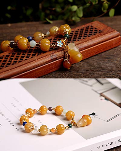 Deykhang Feng Shui Riqueza Pulsera Genuina xinjiang Imperial Jade wu lou/hulu Calabash Colgante Calabaza Calabaza curativo charka Cristal Pulsera Amuleto para Dinero físico Dinero Buena Suerte