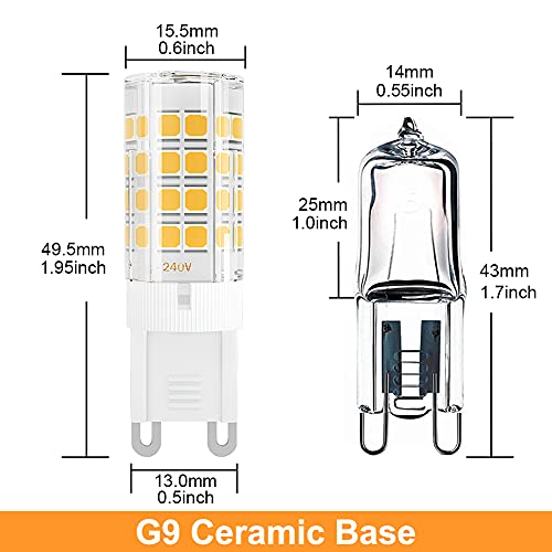 DiCUNO G9 Bombilla LED 4W (40W Bombilla Halógena Equivalente), 450LM, Ahorro de energía, Blanco cálido 3000K, AC100-240V, No-regulables, Base ceramica, 360 Grados ángulo, Paquete de 6