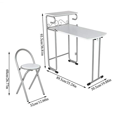 Dioche Juego de mesa de bar plegable de cocina, mesa de bar con 2 taburetes de bar, barra de desayuno, barra de bar, mesa alta, mesa de mostrador con compartimento para cocina o comedor