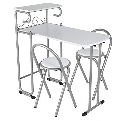 Dioche Juego de mesa de bar plegable de cocina, mesa de bar con 2 taburetes de bar, barra de desayuno, barra de bar, mesa alta, mesa de mostrador con compartimento para cocina o comedor