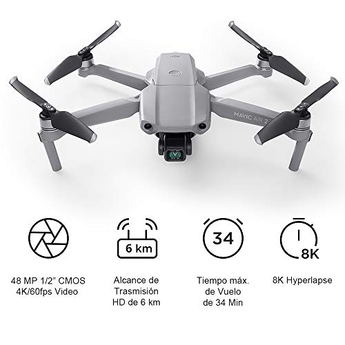 DJI Mavic Air 2 Drone Quadcopter UAV con Cámara de 48MP 4K Video 1/2 Pulgadas CMOS Sensor de Cardán de 3 Ejes, Sin Tarjeta, Sin Care Refresh, Tiempo de Vuelo 34 min, ActiveTrack 3.0, Color Gris