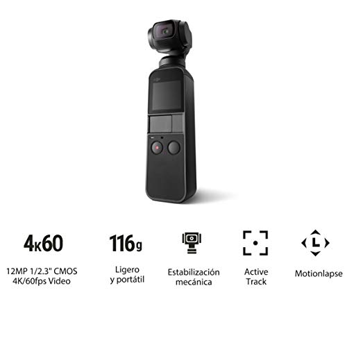 DJI Osmo Pocket Versión de Bolsillo Estabilizador portátil meanico en tres ejes, gimbal con sensor de 1/2.3'', campo de visión de 80° y apertura f/2.0, vídeo en 4K/60 fps a 100 Mbps