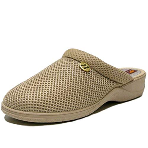 DOCTOR CUTILLAS, Mod. 21730, Zapatilla Andar por casa Mujer, Horma Ancha y con cuña, Tejido Adaptable Color Beige (Beige, Numeric_37)