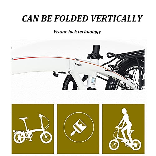 DODOBD Bicicleta Plegable, Bicicleta Ultraligera de 16 Pulgadas, 3 Velocidades Velocidad Variable para Trabajo Ligero con Luces Traseras, Bicicleta portátil para Adultos Hombres y Mujeres