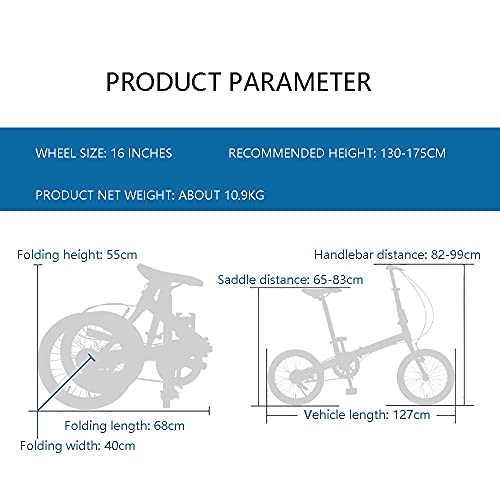 DODOBD Bicicleta Plegable de Aluminio de 16 Pulgadas, Bicicleta Plegable Mini Bicicleta Plegable, Hombres Mujeres Adultos Estudiantes Niños al Aire Libre Deporte de la Bici