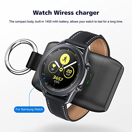 doeboe Cargador de reloj portátil para Samsung Galaxy Watch 4 Classic LTE, Watch 3 LTE, Galaxy Active 2, Galaxy Watch LTE, Gear S3 Gear Sport, 1400 mAh Power Bank con llavero, accesorios Galaxy Watch