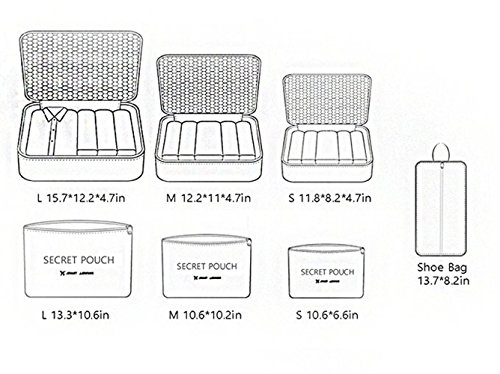 DoGeek- 7 en 1 Set de Organizador de Equipaje Viaje con Bolsa de Zapato,Impermeable Organizador de Maleta Bolsa para Ropa Sucia de Viaje, Material Nylon