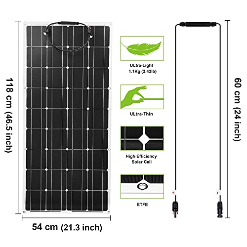 Dokio 100W 12V/24V Monocrystalline Flexible Ligero con Solar Cargador para carga Batería de 12v, para RV, Barco, Cabina, Tienda, Coche, Remolque, cualquier otra superficie irregular Solar MC4