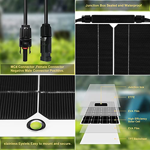 Dokio 100W 12V/24V Monocrystalline Flexible Ligero con Solar Cargador para carga Batería de 12v, para RV, Barco, Cabina, Tienda, Coche, Remolque, cualquier otra superficie irregular Solar MC4