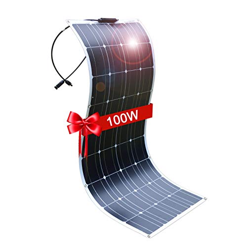 Dokio 100W 12V/24V Monocrystalline Flexible Ligero con Solar Cargador para carga Batería de 12v, para RV, Barco, Cabina, Tienda, Coche, Remolque, cualquier otra superficie irregular Solar MC4