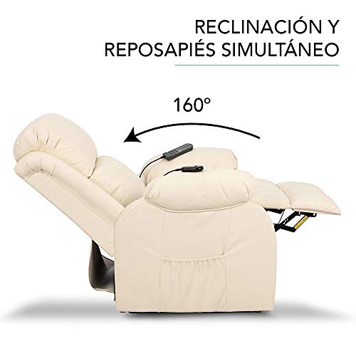 Don Descanso - Sillón Relax Eléctrico Levanta Personas Trevi Crema con Reclinación 160º, 10 Programas, Temporizador, Calor Lumbar, Sist. Masaje 4 Zonas y Acabado PU [Incluye Mando]. Ideal Gente Mayor