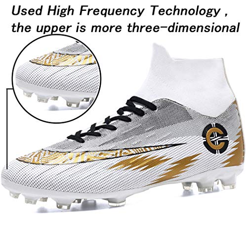 Donbest Botas de Fútbol para Hombre Spike Zapatos de fútbol Profesionales Aire Libre Calzado de Fútbol Atletismo Zapatillas de Fútbol,Blanco,EU43