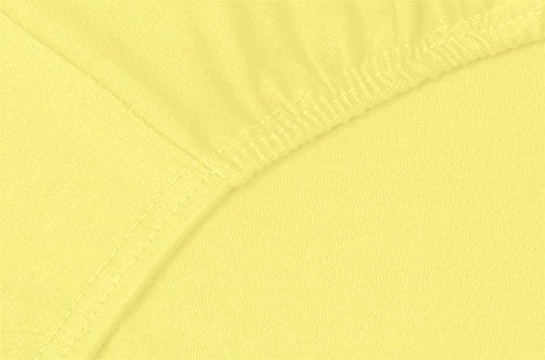 Double Jersey 100% Puro algodón Egipcio Suave Peinado - Extra Elasticidad Antiarrugas - Bolsillo Profundo Solapa 30cm - 160x200+30 Amarillo