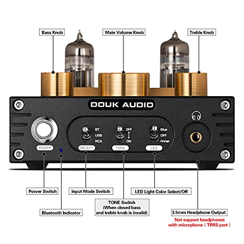 Douk Audio P1 - Tubo de vacío Bluetooth 5.0, preamplificador Hi-Fi para válvulas de auriculares, receptor inalámbrico de audio, decodificador preamplificador USB DAC APTX
