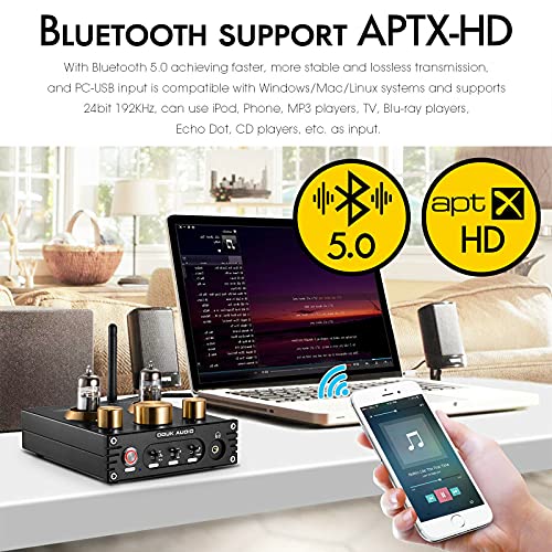 Douk Audio P1 - Tubo de vacío Bluetooth 5.0, preamplificador Hi-Fi para válvulas de auriculares, receptor inalámbrico de audio, decodificador preamplificador USB DAC APTX