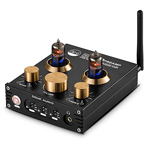 Douk Audio P1 - Tubo de vacío Bluetooth 5.0, preamplificador Hi-Fi para válvulas de auriculares, receptor inalámbrico de audio, decodificador preamplificador USB DAC APTX