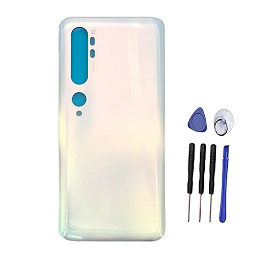 Draxlgon para Xiaomi Mi Note 10 / Note 10 Pro / CC9 Pro Tapa batería Vidrio Puerta Carcasa Trasera de Repuesto Reemplazo Cristal Trasero (Glaciar Blanco) +Kit reparación