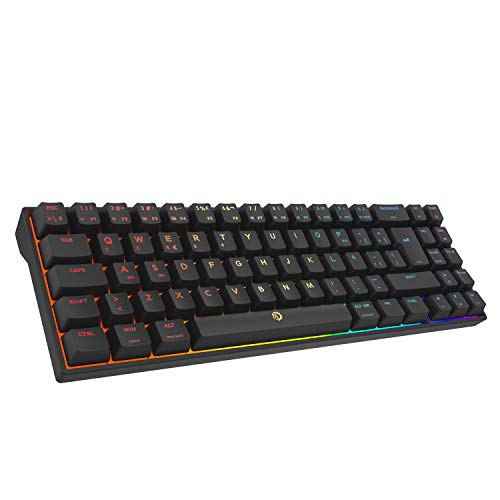 DREVO Calibur V2 Pro Teclado mecánico para Juegos RGB inalámbrico Mediante Bluetooth 5.1 con Cable USB-C extraíble,Compacto de 72 Teclas Distribución en español（Outemu Marrón，Negro）